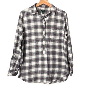 Women’s Large Roots Canada Plaid Tartan Tunic Pullover Popover Shirt Top